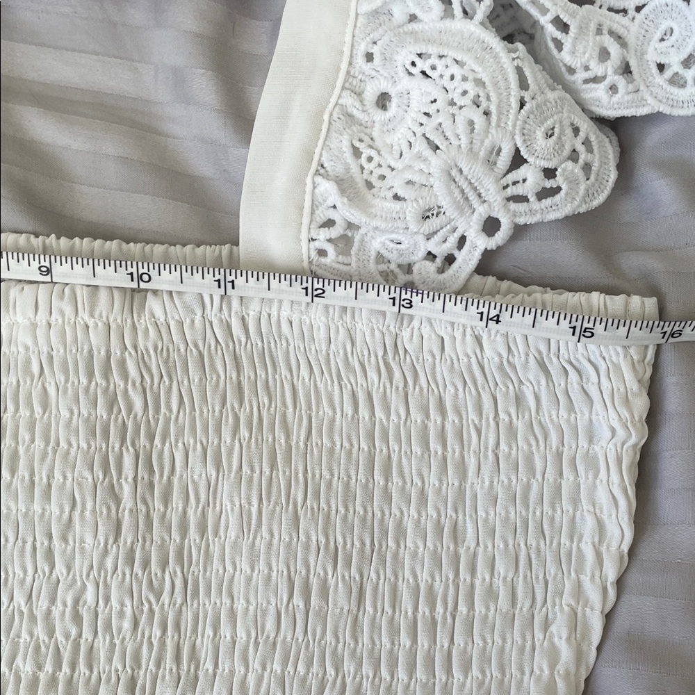 White Maxi Dress with lace, smocked, pockets, flutter sleeve, spring summer - Picture 15 of 16